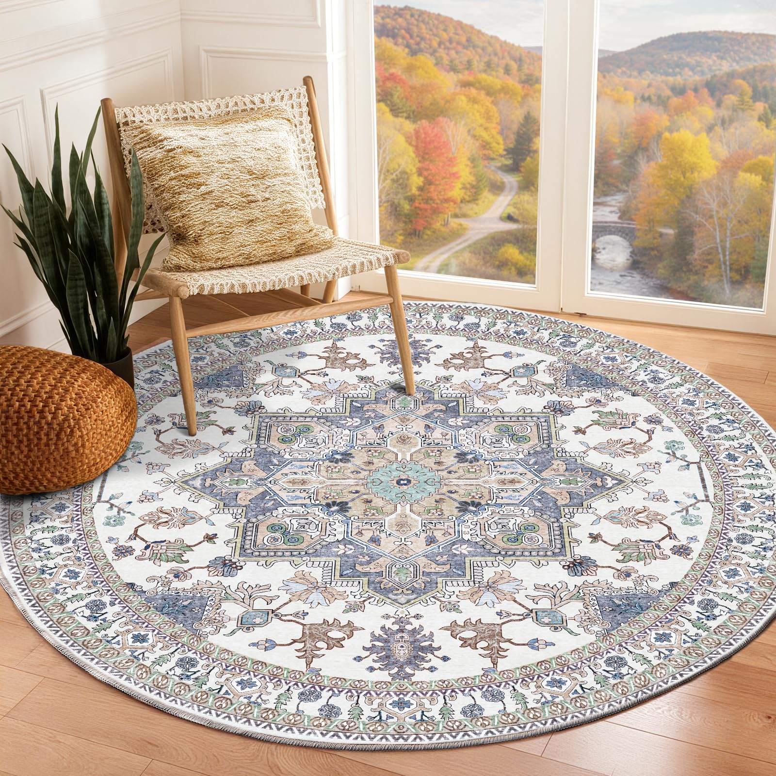 OPPODREAM Soft Area Rugs 6', Persian-Inspired Washable Rug, Purple & Cream