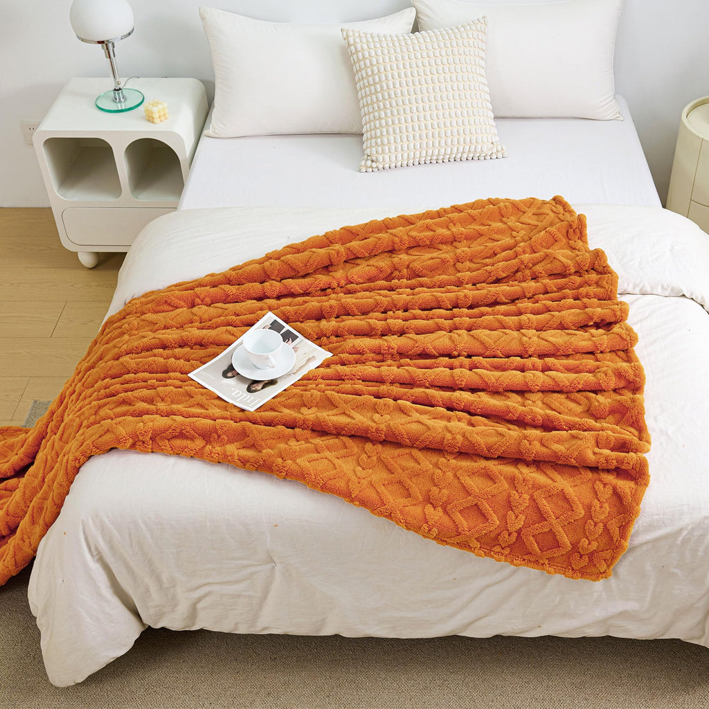 Aganear Fleece Throw Blanket for Bed Couch,Fall Boho Blanket,90"x90" Orange