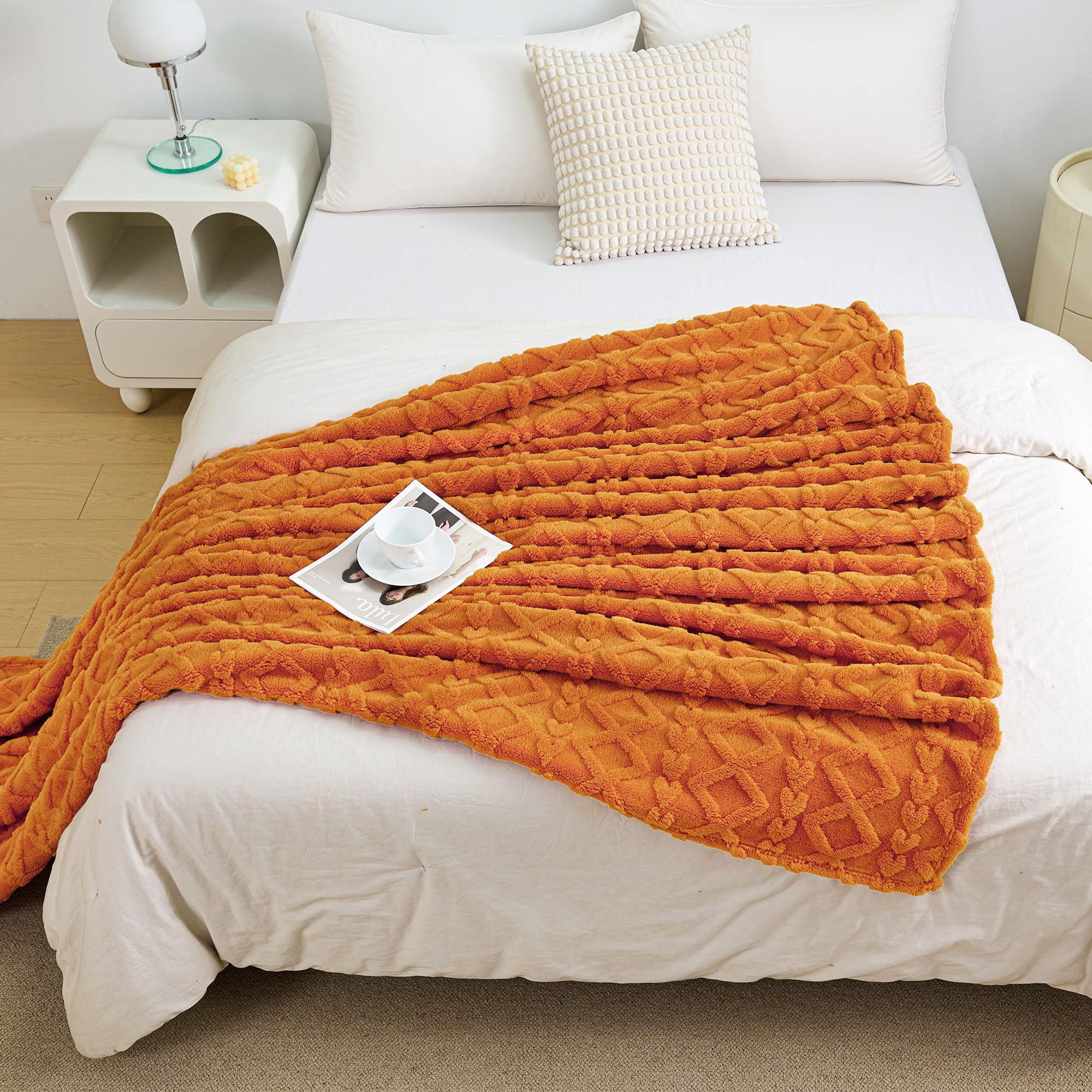 Aganear Fleece Throw Blanket for Bed Couch,Fall Boho Blanket,90"x90" Orange