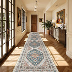 Washable Runner Rug 2.5x14, Non-Slip Long Kitchen Mats for Floor, Vintage Rug for Entryway, Soft Hallway Runner for Dining Room, Bedroom, Living Room(Blue/Red,2.5'x14')