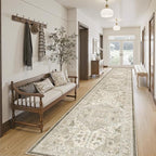 Madane Hallway Runner Rug 2'6''x14' Kitchen Runner, Non Slip Vintage Runners for Hallways Washable Kitchen Rugs Soft Low Pile 2.5x14 ft Rug Runner for Laundry Room, Entryway and Bedroom, Ivory/Brown