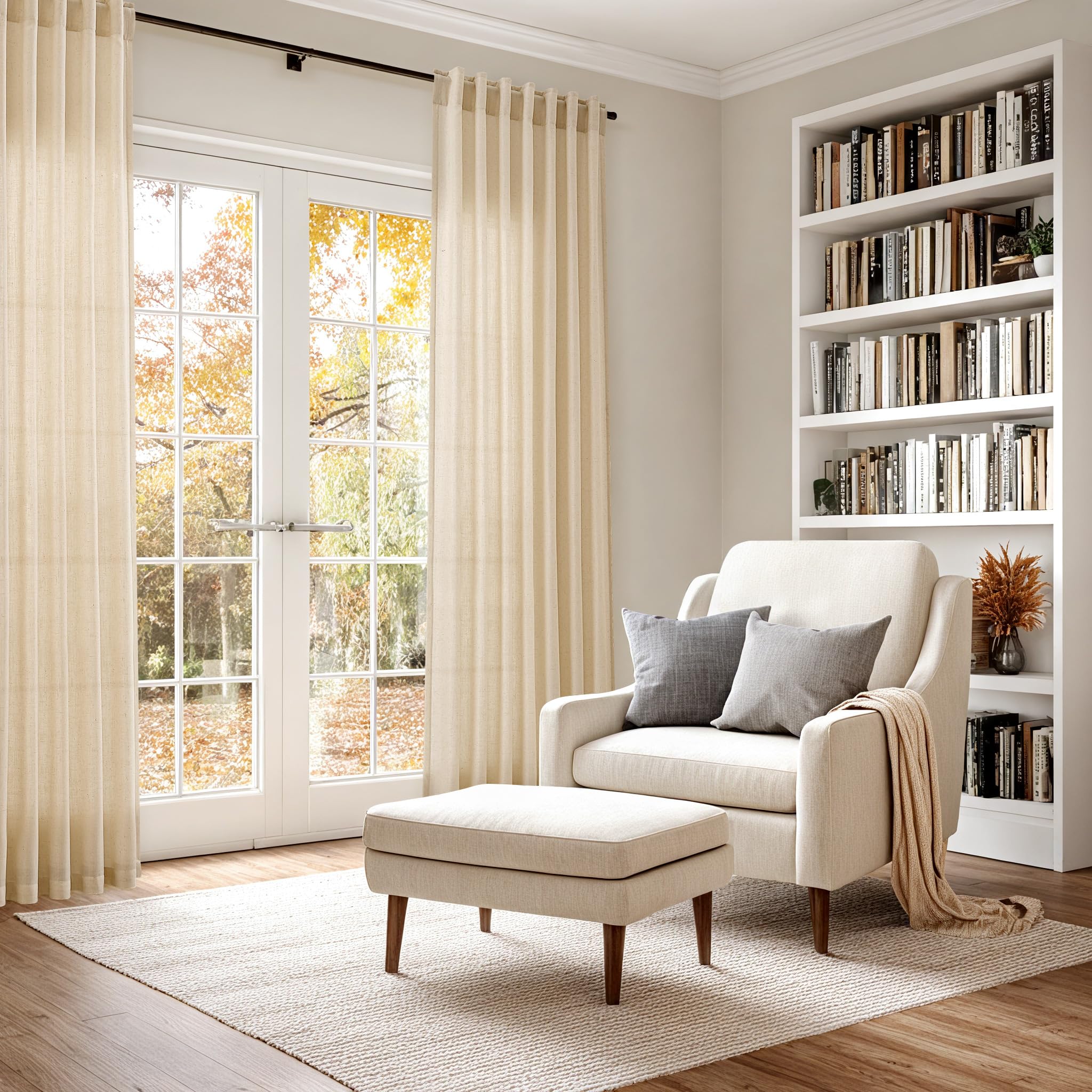 Extra Long Curtains 102 Inches Long for Living Room Tan Back Tab Rod Pocket Light Filtering Semi Sheer Drapes Cotton Linen Textured Window Curtain for Bedroom 9 FT,2 Panels