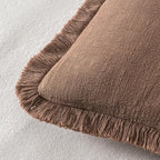 MIULEE Decorative Throw Pillow Covers Neutral Linen Fringe Throw Pillows Set of 2 Dark Coffee Boho Farmhouse Cushion Covers with Tassels for Couch Sofa Bed Living Room Spring Home Decor 18x18 Inch