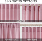 Rose Linen 96 Inch Long Curtains Panels 2 Panel Set with Back Tab Rod Pocket Semi Sheer Light Filtering Boho Aesthetic Style Room Decor Burlap Look Curtain for Bedroom and Living Room 52x96 Inch