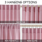 Nanspring Rose Linen Curtains 90 Inch Long 2 Panels Set Back Tab Rod Pocket Semi Sheer Light Filtering Boho Style Neutral Farmhouse Lightweight for Bedroom and Living Room 52x90