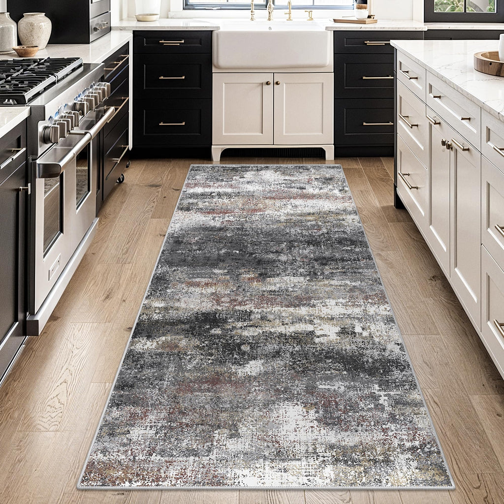 BEIMO 2x7 Runner Rug for Hallway, Dark Grey Washable Abstract Non Slip Rug