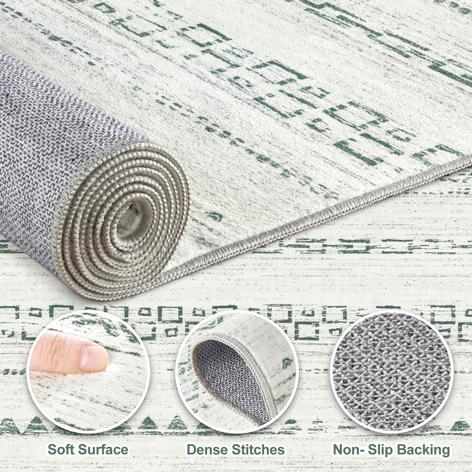 Nakagishi Boho 5x7 Area Rug Living Room Rugs Machine Washable Green