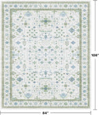 Hazo Haus Cream Oushak 7x9 Bedroom Rug - Boho Floral Cool Blue and Green, Washable Low Pile Non-Slip Ultra-Thin Large Area Rugs for Playroom, Bed Room, Living Room