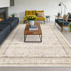Hazo Haus Ivory 5x8 Area Rug for Bedroom, Home Office, Washable Non Slip Dinning Rugs for Under Table, Soft Low Pile Neutral Farmhouse Boho Living Room Décor