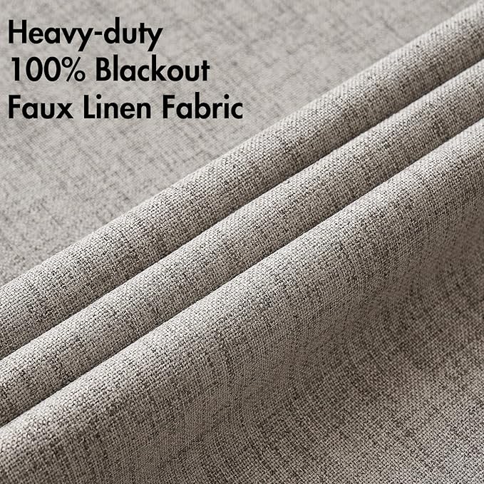 MIULEE 100% Blackout Linen Textured Curtains for Bedroom Solid Thermal Insulated Warm Taupe Grommet Room Darkening Curtains & Drapes Luxury Decor for Living Room Nursery 52 x 63 Inch (2 Panels)