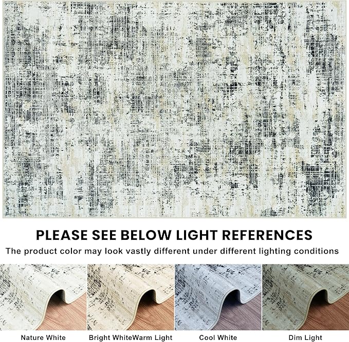 5x7 Washable Area Rug for Living Room Bedroom: Non-Slip Modern Black Gray