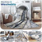 pmtsns Area Rugs 9x12 for Living Room: Washable Rug Modern Abstract Neutral Soft Non-Slip Low-Pile Indoor Large Carpet for Bedroom Dining Room Playroom Home Office (Blue Grey Brown, 9'x12')