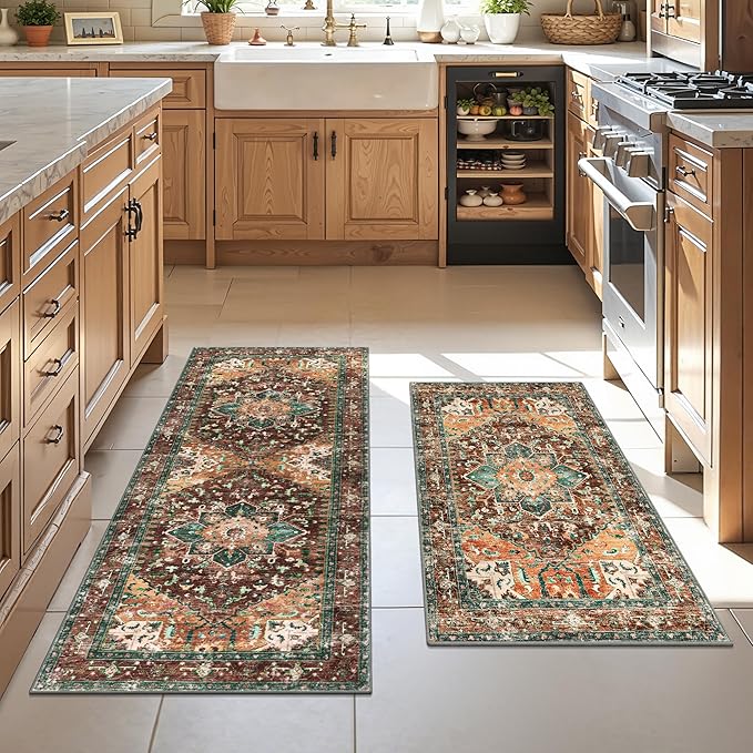 Yamaziot Washable Runner Rug Set of 2, Non-Slip Boho Hallway Kitchen Rug