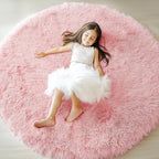 ONASAR Light Pink Round Area Rugs 6ft for Bedroom Living Room, Fluffy Circle Rug for Kids Girls Boys Teen, Soft Plush Shaggy Carpet for Nursery Dorm Classroom Playroom Home Decor Aesthetic