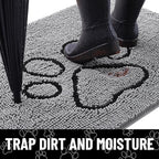 Smiry Dog Door Mat for Muddy Paws, Absorbent Dirt Trapper Non Slip Quick Dry Washable Chenille Mat for Mud Dogs, Entry Rug for Indoor and Outdoor (70x24 Inches, Grey and Black)