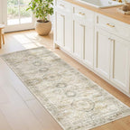 Washable Runner Rugs for Bedroom - 2x6 Runner Rug Non Slip, Ultra-Thin Entryway Runner, Soft Abstract Kitchen Runner for Hallway, Laundry, Bathroom, Indoor Door Mat(2'x6', Grey/Yellow)