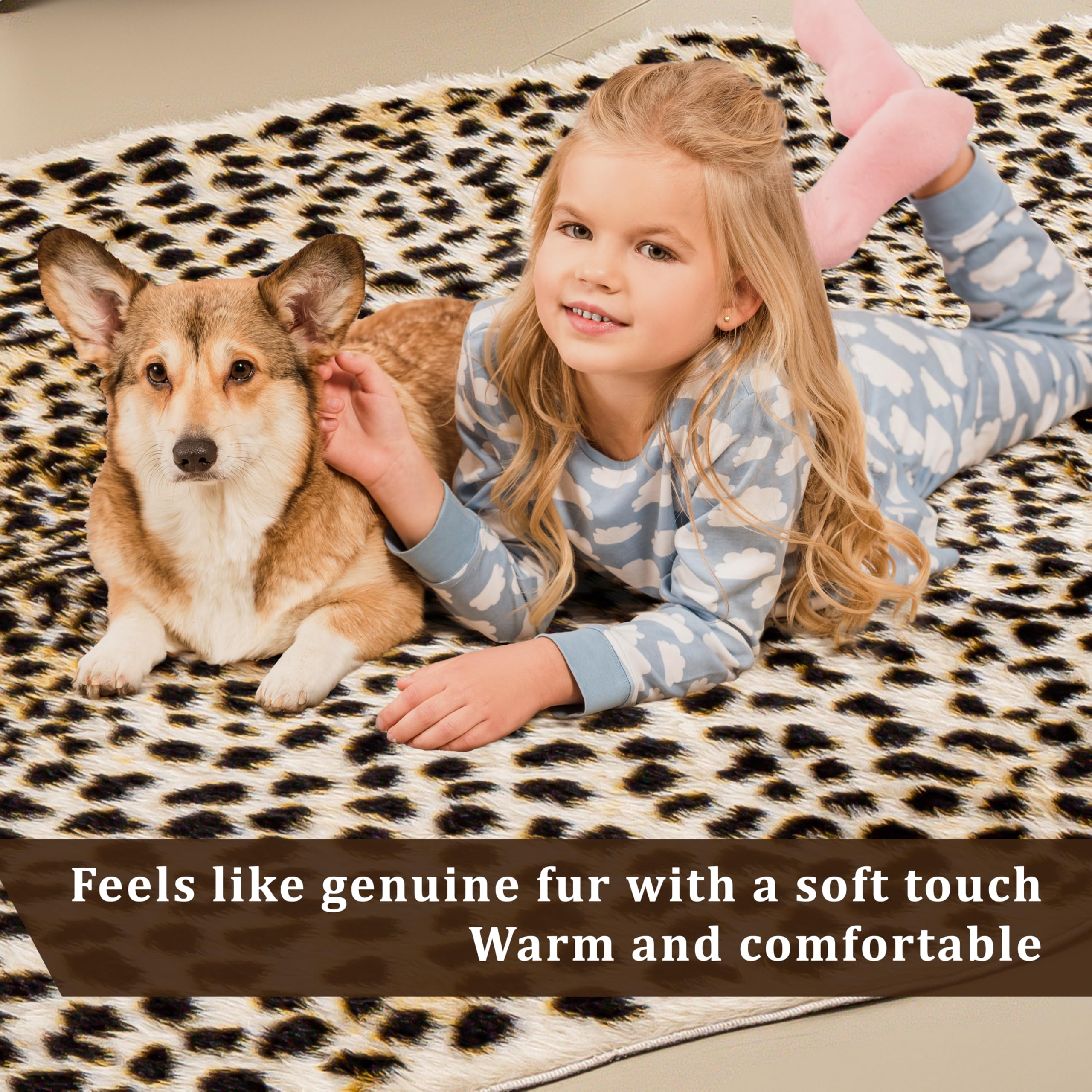Cheetah Print Rug, Faux Fur Animal Print Leopard Rug Multicolor 6.2x8.2ft