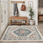 Madane Area Rug 3x5, Entryway Washable Vintage Runners Bedroom Non Slip Indoor Kitchen Runner for Living Room Laundry Room Playroom Soft Non-Slip Area Rugs, Navy Blue