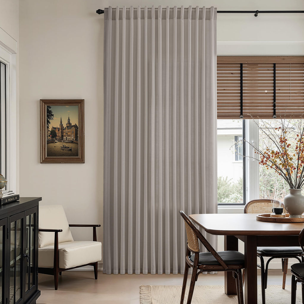 Nanspring Stone Grey Linen Curtains 84 Inch Length 2 Panels Set for Living Room Simple Modern Light Filtering Semi Sheer Curtain Back Tab and Rod Pocket Neutral Luxury Drapes for Bedroom Office 52x84