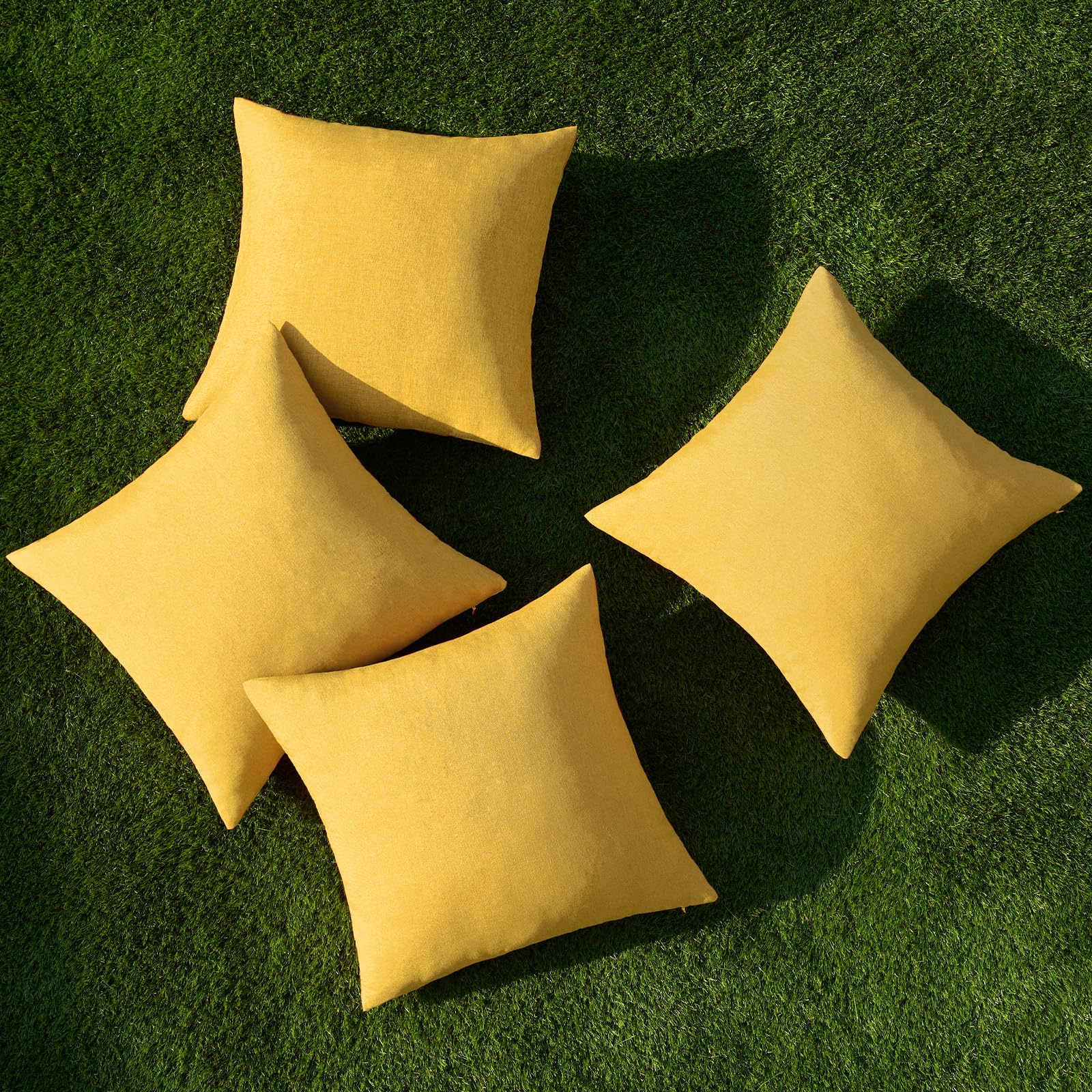MIULEE Pack of 4 Decorative Outdoor Throw Pillow Covers Linen Waterproof Pillow Covers Summer Farmhouse Cushion Cases for Patio Garden Tent Balcony Couch Sofa 18x18 Inch Yellow