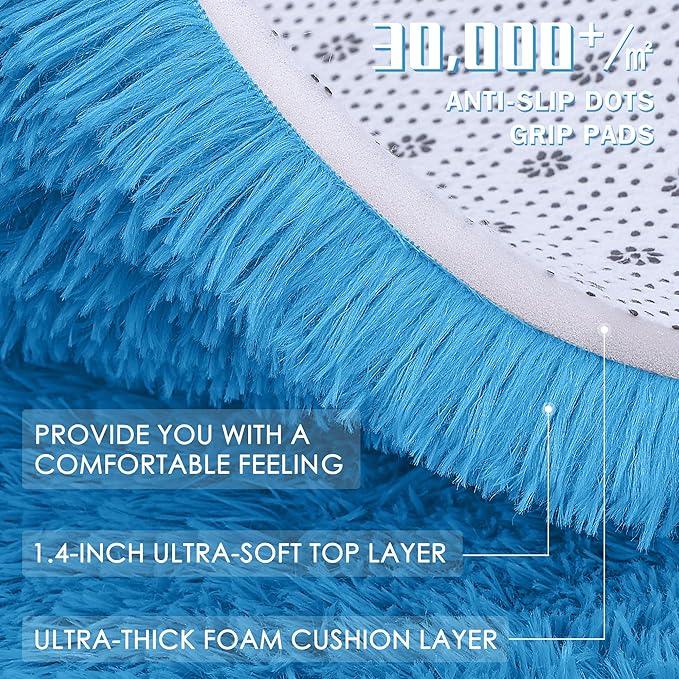 OLANLY 9x12 Machine Washable Large Area Rugs for Living Room, Bedroom, Soft Fluffy Shaggy Bedside Rug, Indoor Floor Carpet for Kids Girls and Boys, Dorms, Nursery, Home Decor Aesthetic, Bright Blue