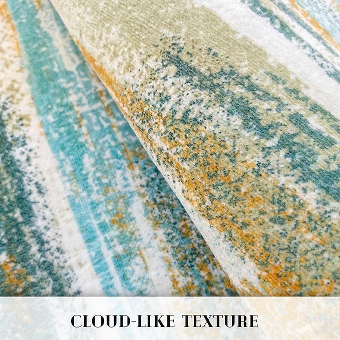 Lansny Modern Abstract Runner Rug 3x10, Green Teal Mustard Washable Kitchen Runner Non-Slip Soft Hallway Rug Runner Thin Print Faux Wool Carpet for Entryway Bedroom Indoor Home Office Decor