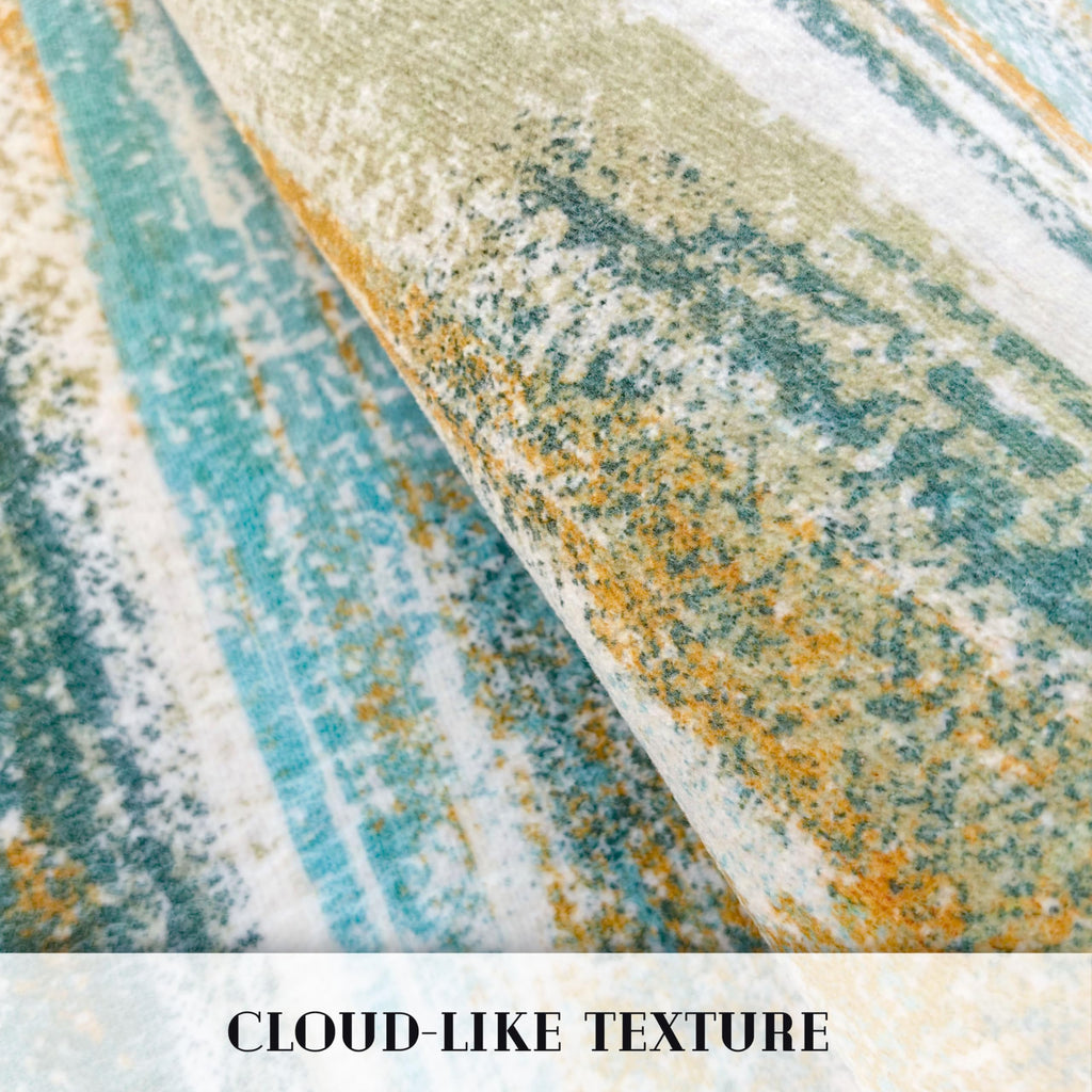 Lansny Modern Abstract 4x6 Living Room Washable Rug Non-Slip Soft Bedroom Area Rug Green Mustard Multi Thin Print Faux Wool Floor Carpet Throw Rugs for Nursery Playroom Dining Room Indoor Office