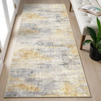 2x5 Washable Kitchen Runner Rug: Modern Abstract Runners for Hallway Soft Non Slip Rugs with Rubber Backing Low Pile Thin Floor Carpet for Entryway Bedroom Bathroom Bedside Indoor(Grey/Yellow,2x5)