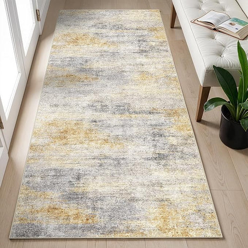 2x5 Runner Rug Washable Abstract: Non Slip Kitchen Floor Mat Grey/Yellow
