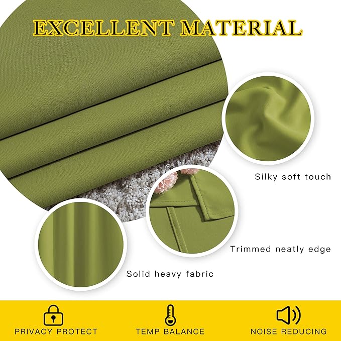 NICETOWN Light Reducing Grommet Curtains - Triple Woven Textured Soft Curtain Panels for Living Room Window Treatment Drapes for Sliding Door (W80 x L108, Fresh Green, 2 Pieces)
