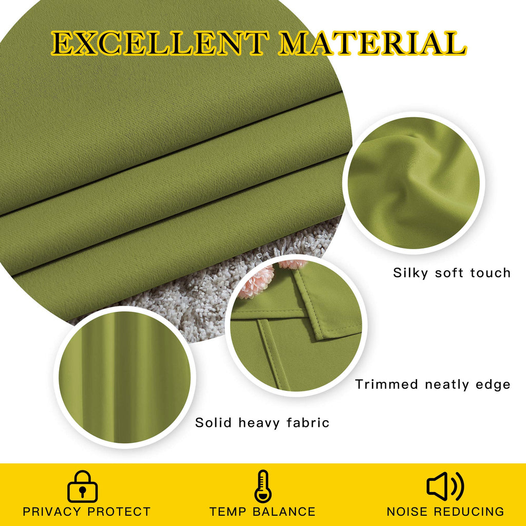 NICETOWN Room Darkening Window Panels - (52 inches Width, Fresh Green, Double Pieces) Holiday Decor Thermal Insulated Curtains 120 inches Length for Kids Bedroom