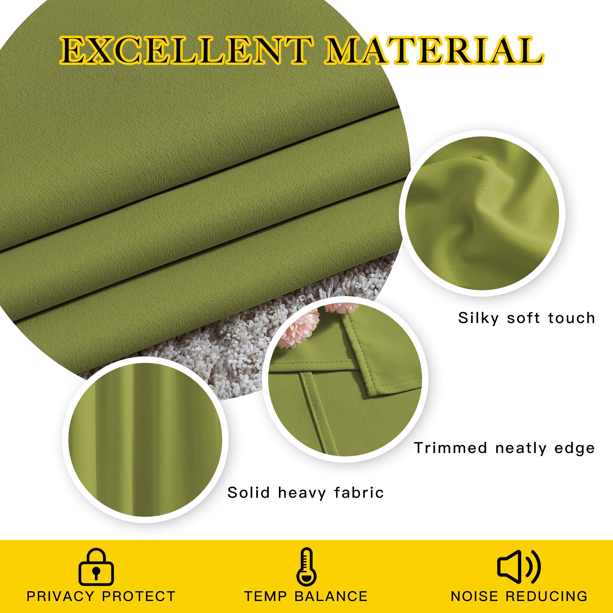 NICETOWN Room Darkening Window Panels - (52 inches Width, Fresh Green, Double Pieces) Holiday Decor Thermal Insulated Curtains 120 inches Length for Kids Bedroom