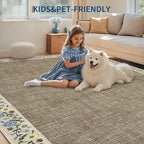 GarveeHome Washable Living Room Rug 9x12 Floral Bordered Area Rugs Soft Thin Indoor Carpet for Bedroom Modern Throw Aesthetic Mat Non Slip Stain Resistant Carpet for Dining Room Office, Dark Camel