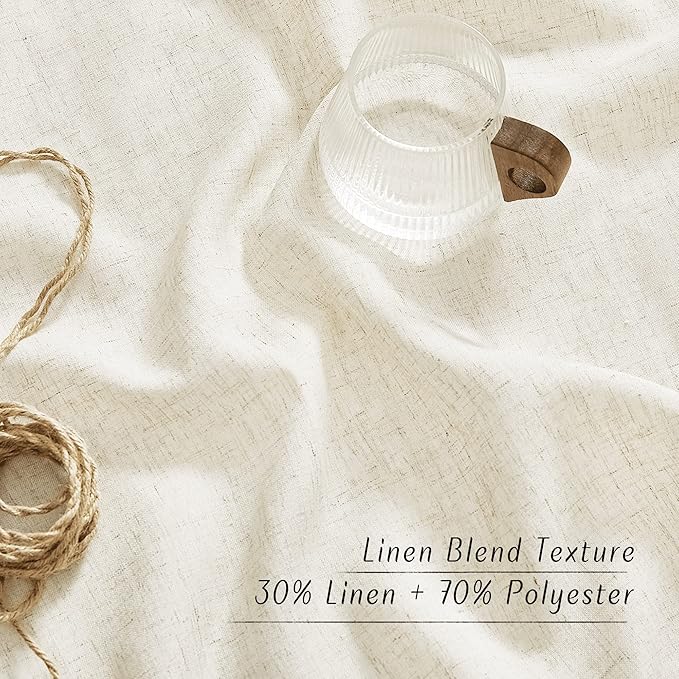 NICETOWN Natural Linen Curtains for Bedroom, Decorative Thick Flax Window Treatments Semi Sheer Privacy Assured with Light Through for Nursery/Bathroom, W55 x L54, Sold as 2 Panels