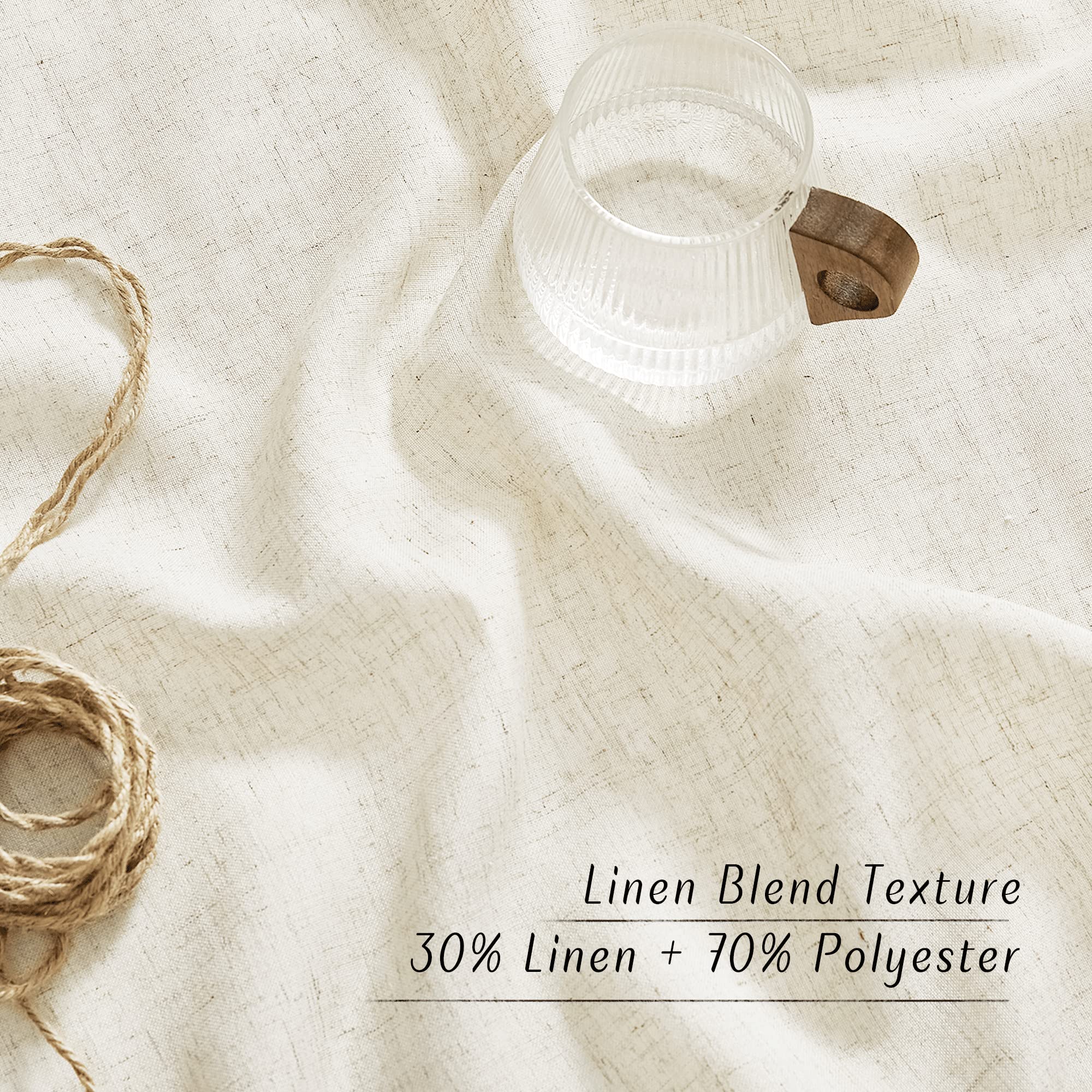 NICETOWN Flax Linen Semi Sheer Curtains 96 inches Long, Grommet Vertical Drapes Privacy Added with Light Filtering Window Treatments for Bedroom/Living Room, Natural, W55 x L96