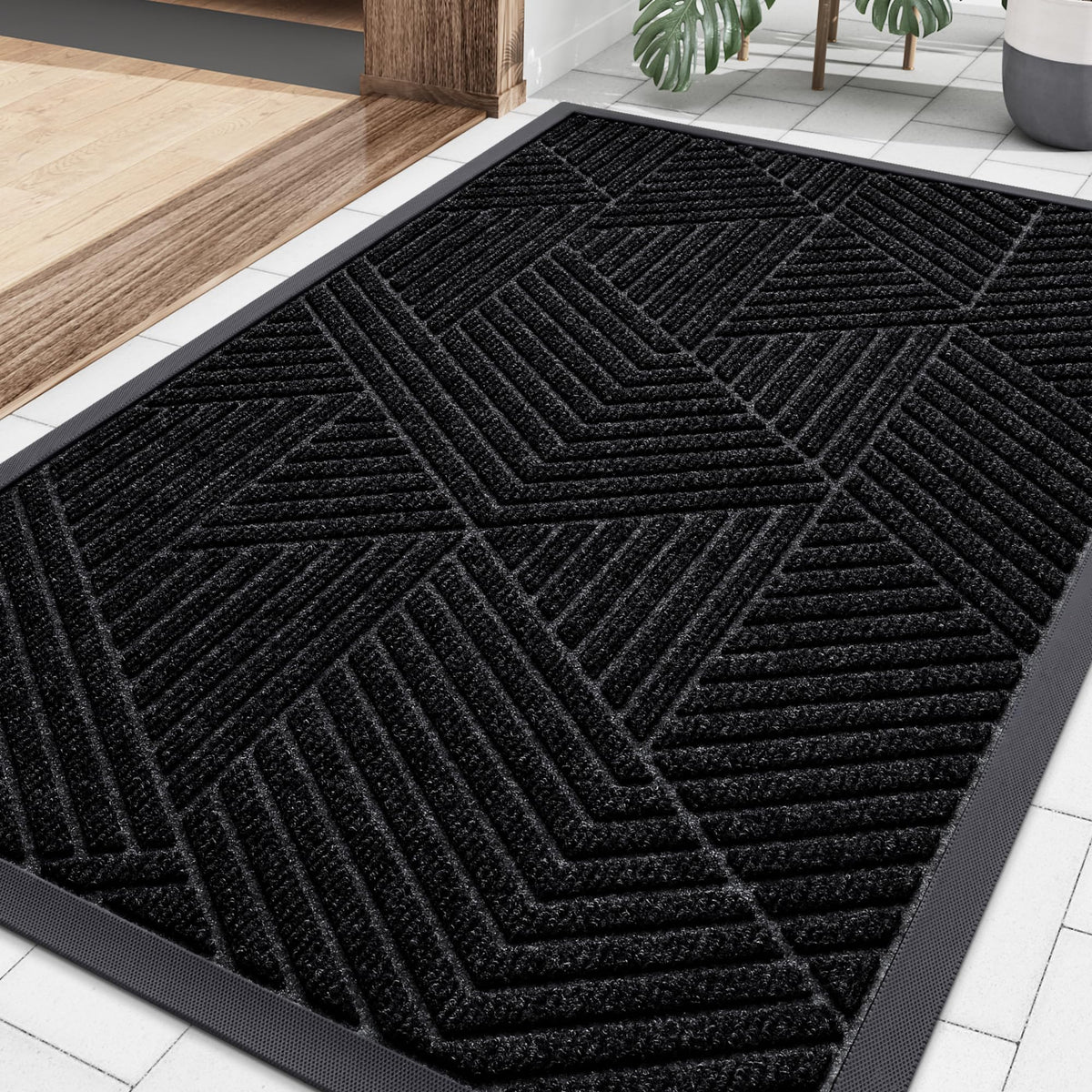 Smiry Front Door Mat Outside Entrance, Low Profile Rubber Doormat, 35x23