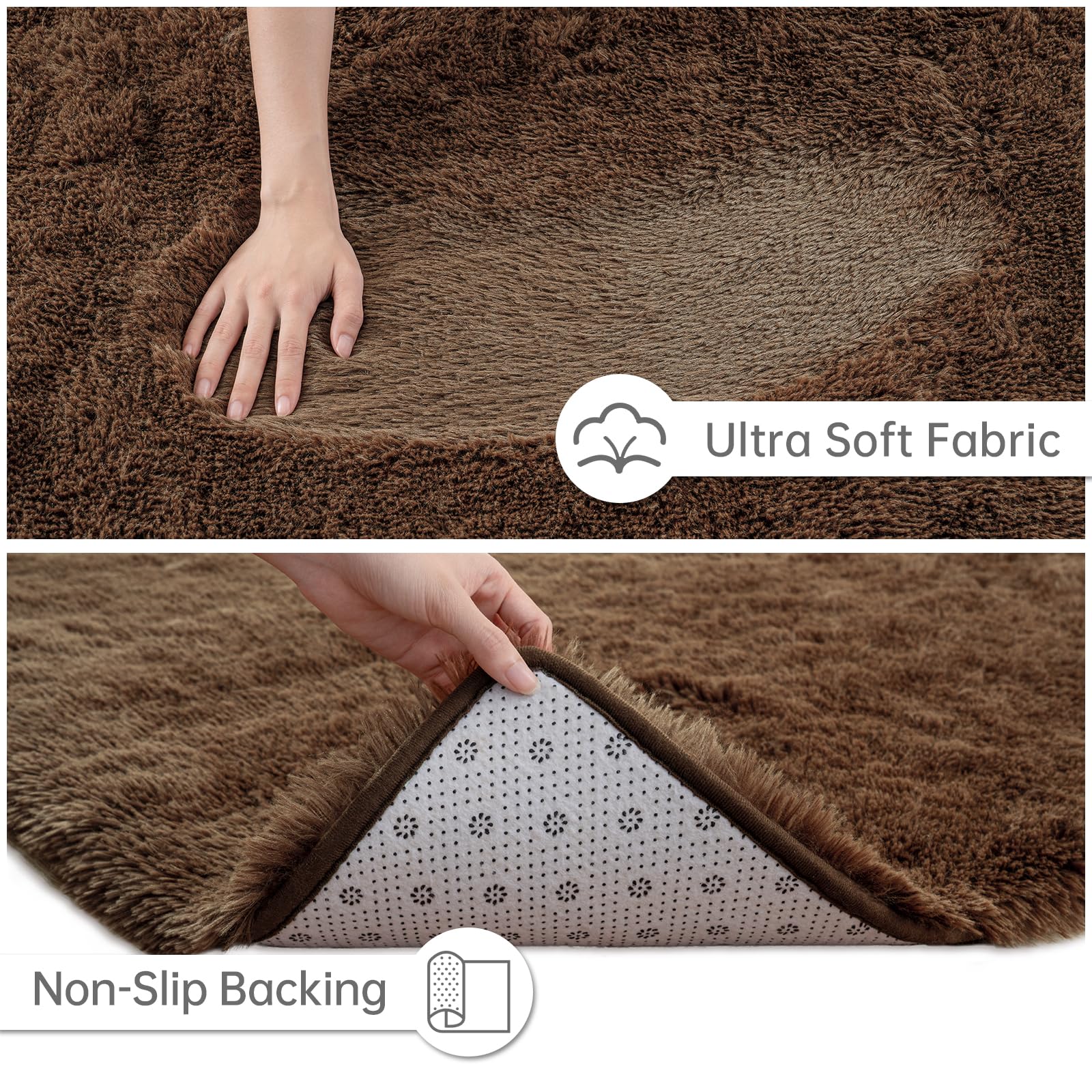 Goideal Fluffy Runner Rug for Bedroom Living Room, 2x6 Brown Bedside Rugs, Faux Fur Shag Modern Carpet Ultra Soft Girls Boys Room Home Decor, Solid