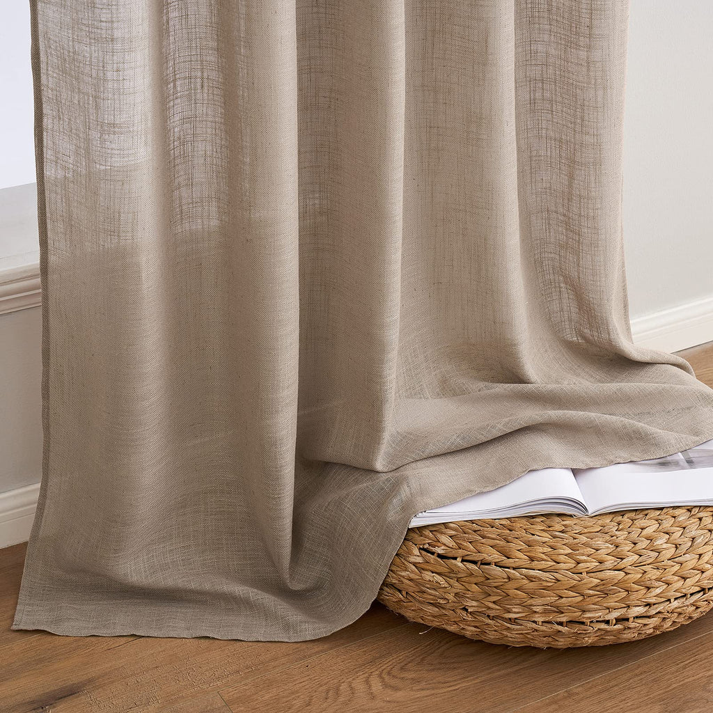 MIULEE Taupe Linen Curtains 52x84 Inch Length for Bedroom and Living Room