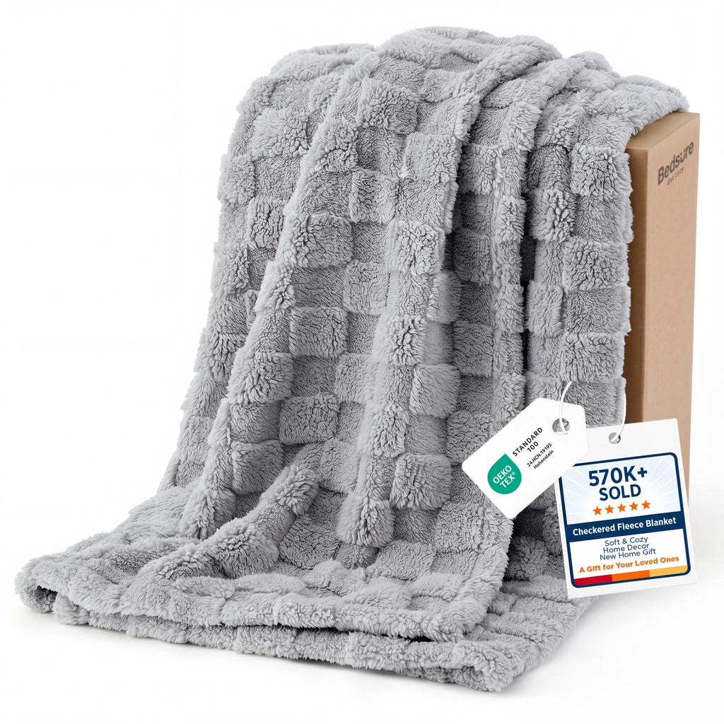 Bedsure Checkered Soft Cozy Twin Blanket for Bed, Navy Blue,60"×80"