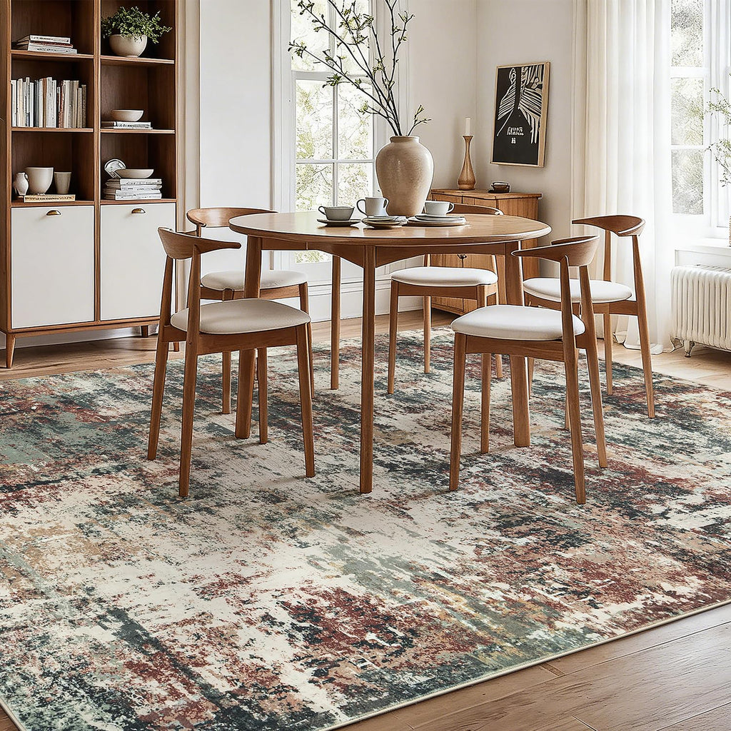 Rugflix 8x10 Area Rugs for Living Room, Washable Rust Brown Green Large Rug