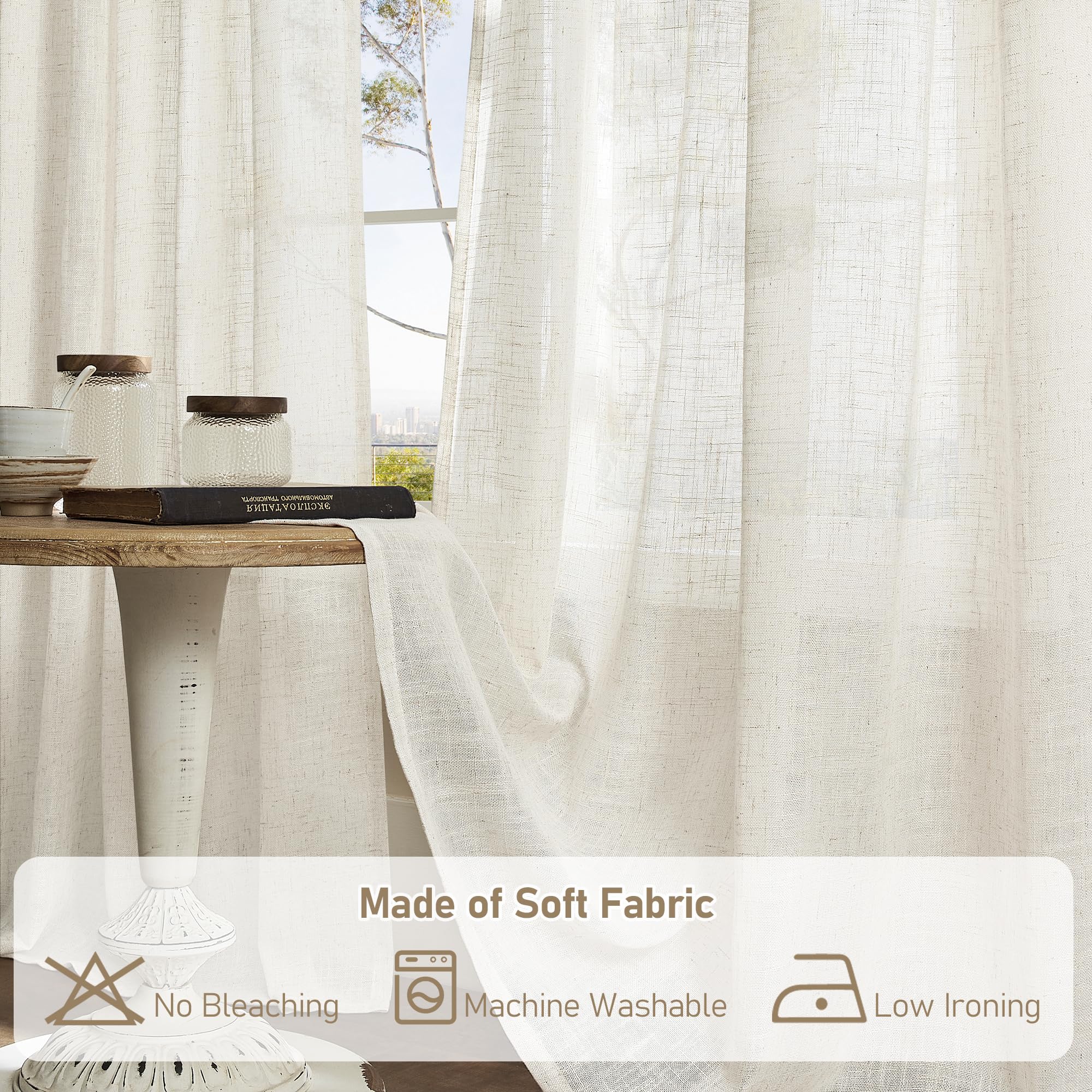 LAMIT Natural Linen Boho Curtains 80 inch Length for Bedroom 2 Panels