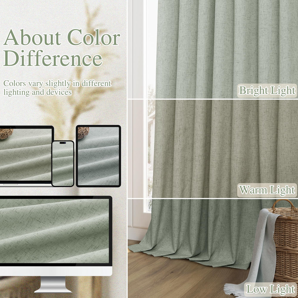 Guken 100% Blackout Curtains 96 Inch Length 2 Panels Set for Living Room Bedroom Back Tab Thermal Insulated Black Out Linen Drapes Room Darkening Window Curtains 96 Inches Long,Desert Sage