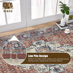 Washable Area Rug 3' x 5 ' Vintage Traditional Persian Mat - Foldable Distressed Non-Slip Machine Washable Carpet for Living Room Bedroom Kitchen Home Decor - Terracotta and Navy