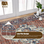Washable Area Rug 8' x 10' Vintage Traditional Persian Mat - Foldable Distressed Non-Slip Machine Washable Carpet for Living Room Bedroom Kitchen Home Decor - Terracotta and Navy