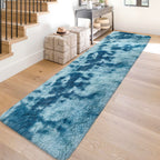 JiaoBaba Super Soft Fluffy Living Room Area Rug 2x10 ft Tie-Dyed Light Blue Shaggy Furry Carpet Washable Non-Slip Floor Rugs Bedroom Bedside Nursery Rug Fuzzy Girls Boy Dorm Home Decor Aesthetic