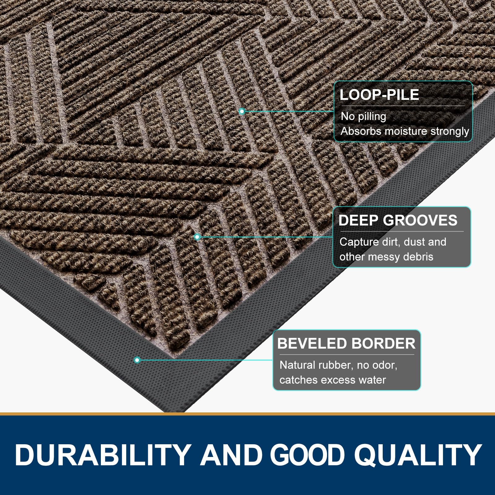Smiry Front Door Mat Outside Entrance, Low Profile Rubber Doormat, 59x30