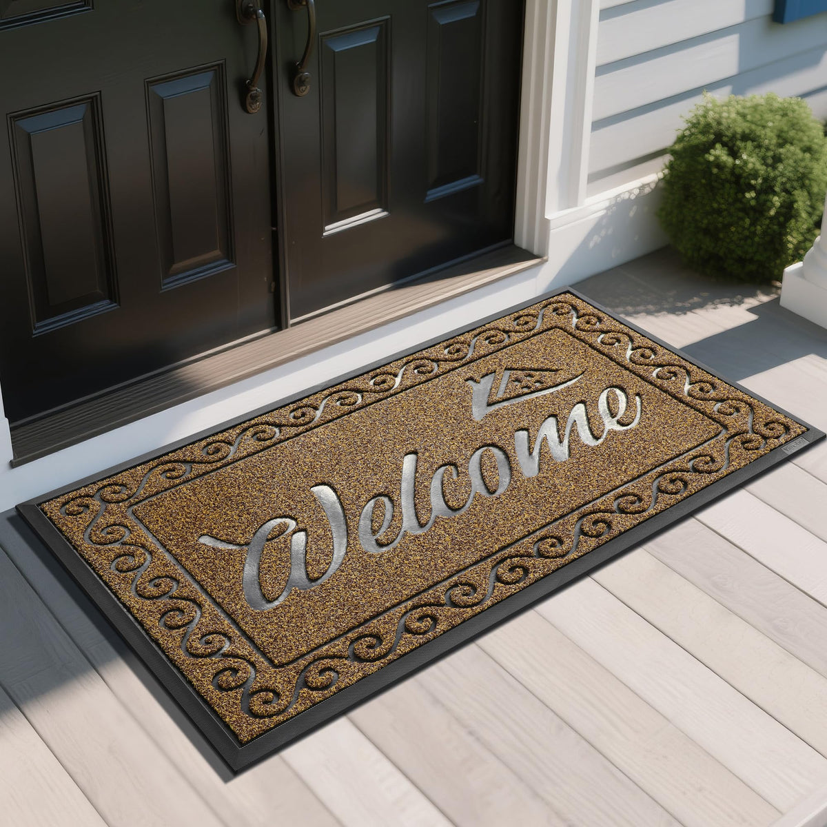 Yimobra Welcome Mat, Heavy Duty Sturdy Door Mats for Home Entrance Outdoor Indoor, Front Doormat for Outside Patio Floor Entry Porch Garage Office, Waterproof, Low Profile, 60 x 36, Black Grey