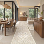Restydon Washable Runner Rug 2.5x16, Non-Slip Long Kitchen Rugs,Cream/Beige