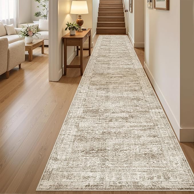 Soalmost Hallway Runner Rug 2'6" x 12' Washable Long Kitchen Rugs Brown