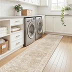 Madane Runner Rug 2x10 for Hallway, Kitchen Non-Slip Runner Rug with Rubber Backing, Vintage Soft Low Pile Throw Neutral Carpet Runner for Laundry Room Entryway Bathroom Bedroom (2 x 10, Beige/Brown)